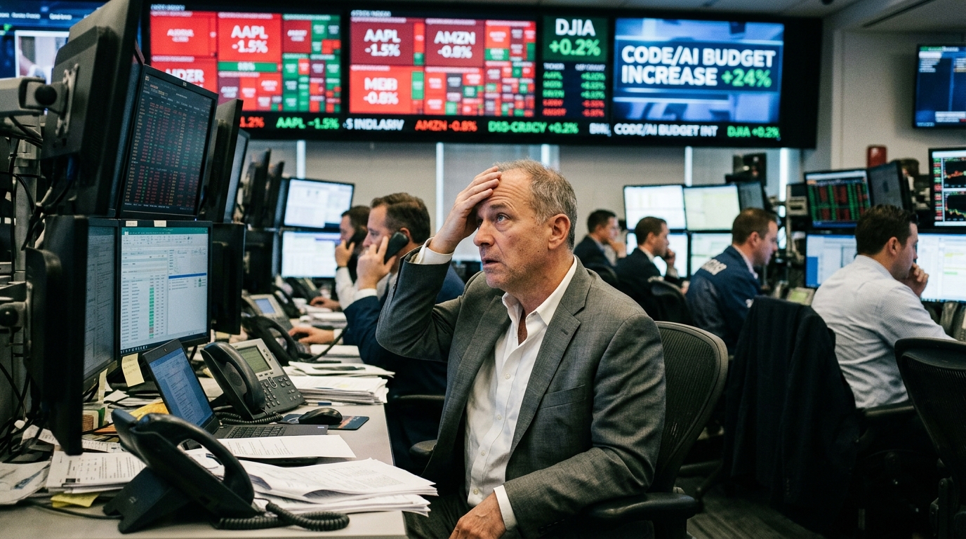 Digital visualization of AI coding and financial data for CFOs.