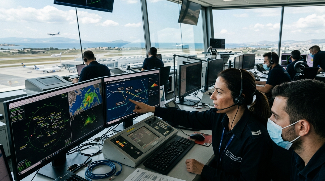 Digital air traffic control tower interface powered by artificial intelligence.