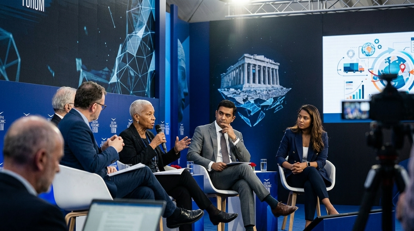 Πάνελ στο Οικονομικό Φόρουμ Δελφών 2026 για την επίδραση της Τεχνητής Νοημοσύνης στις επιχειρήσεις.