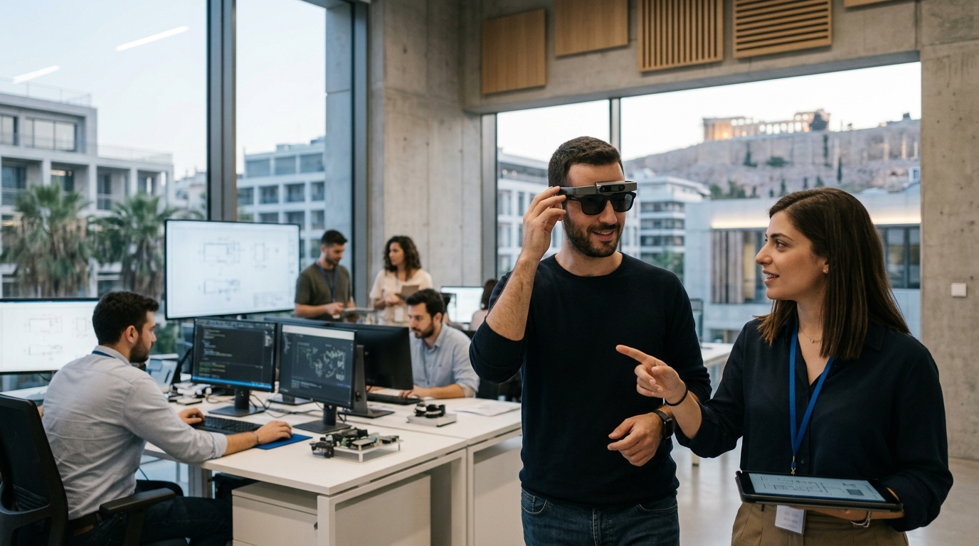 Visually impaired person using an AI accessibility app for real-time navigation.