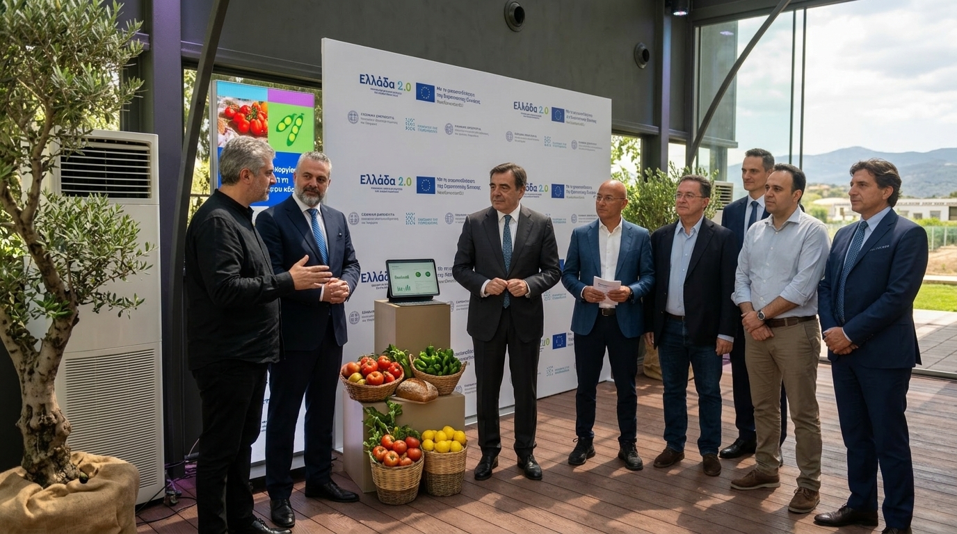 Digital technology in a Greek field representing agri-food digitalization.