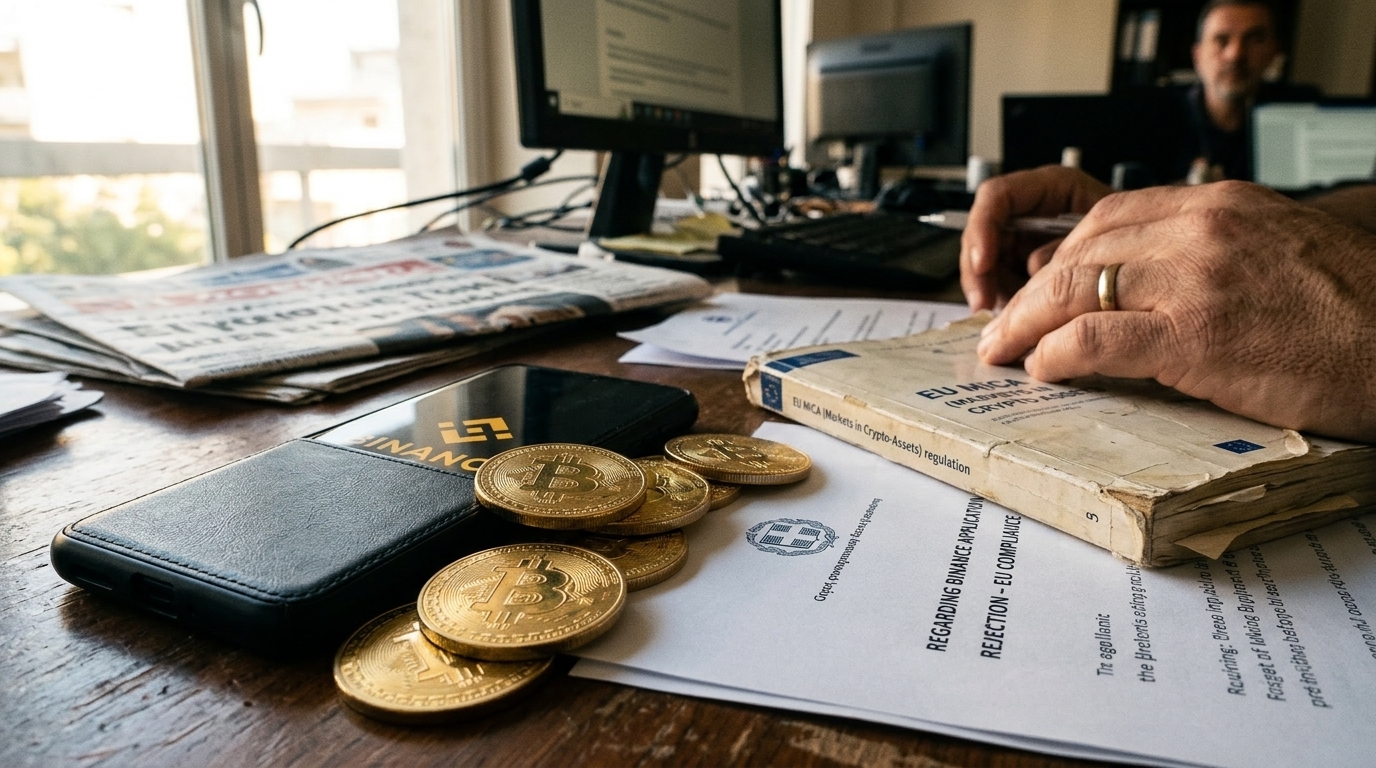 Binance logo and digital assets under the MiCA regulatory framework.