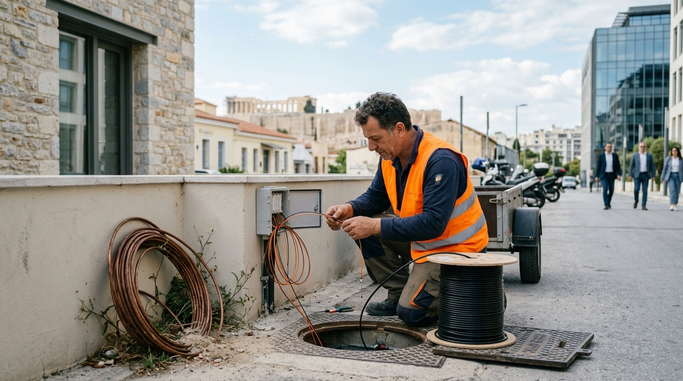 Εγκατάσταση οπτικής ίνας Vodafone FTTH για γρήγορο ίντερνετ στην Ελλάδα.