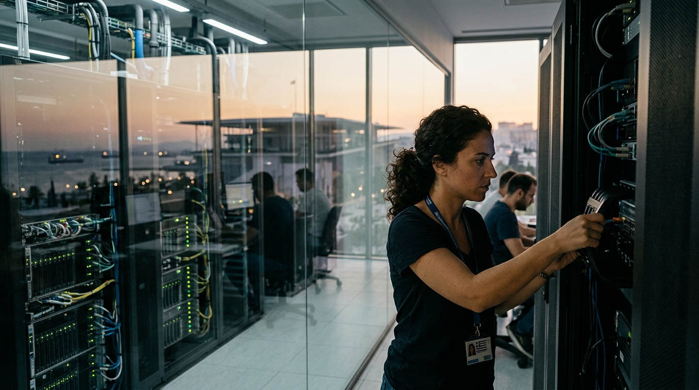 Σύγχρονο data center με διακομιστές για τεχνητή νοημοσύνη και υποδομές AI.