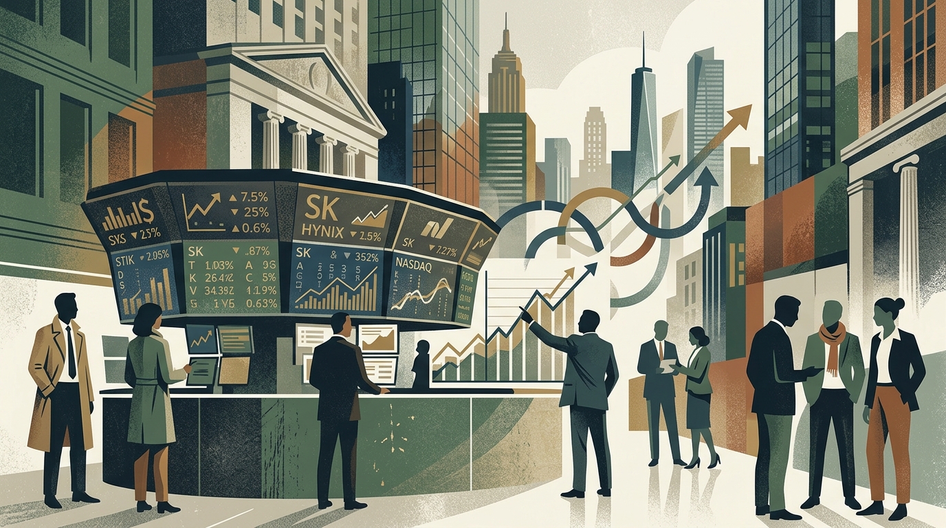 Το κτίριο του Nasdaq στη Νέα Υόρκη με αφορμή την εισαγωγή της SK Hynix.