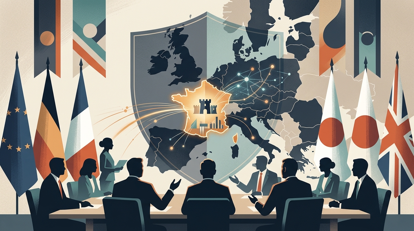 SoftBank AI investments in France featuring a conceptual digital map of Europe.