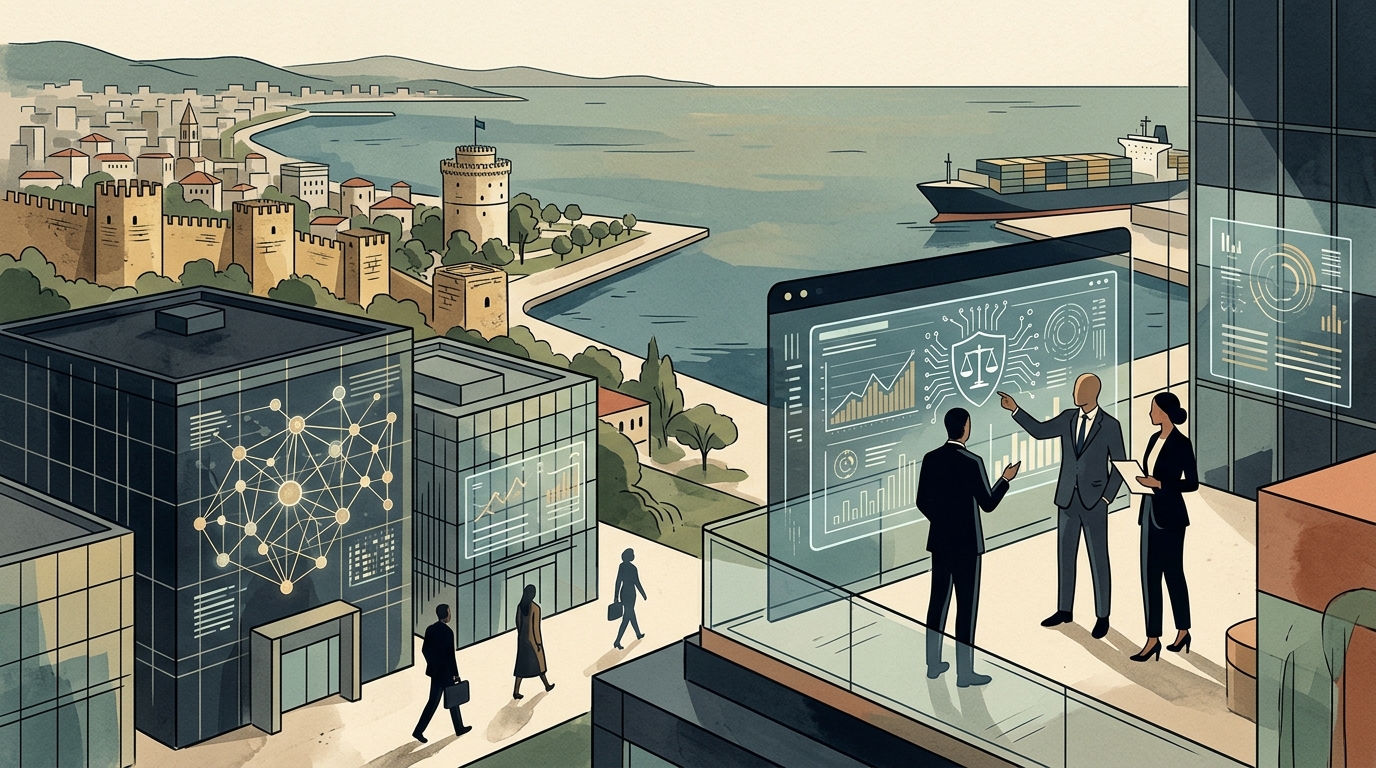 Attendees at Risk & Compliance Forum 2026 discussing AI and risk management in Thessaloniki.