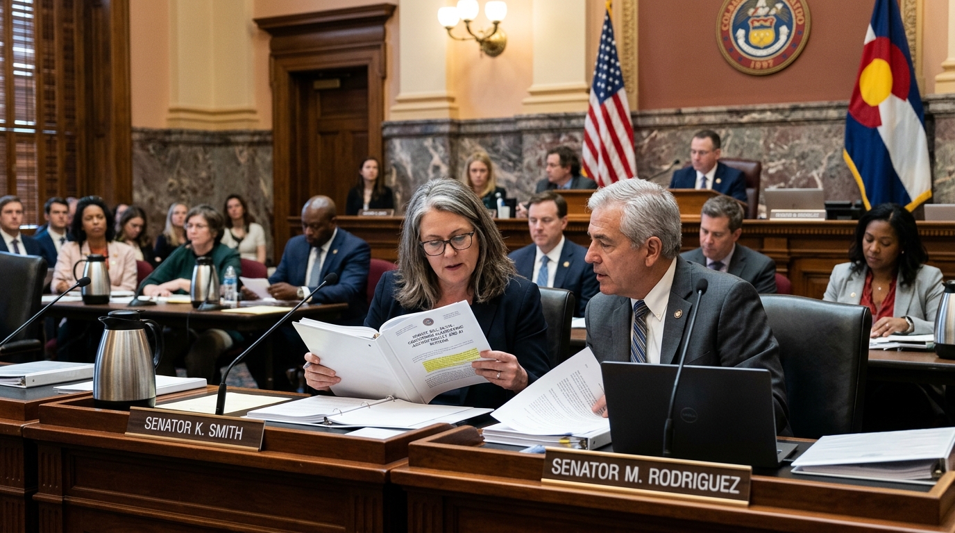 Digital representation of the Colorado AI Act and algorithmic bias prevention.