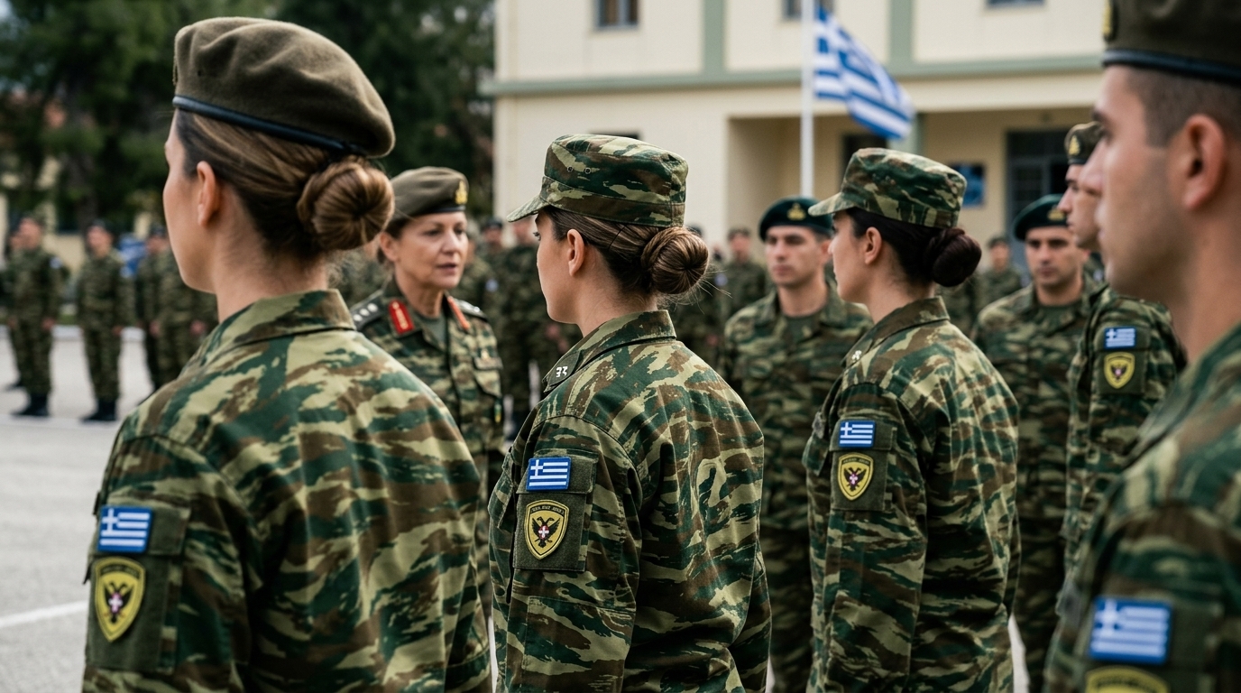 Γυναίκες εθελόντριες εισέρχονται σε στρατόπεδο του Στρατού Ξηράς για την εθελοντική στράτευση.