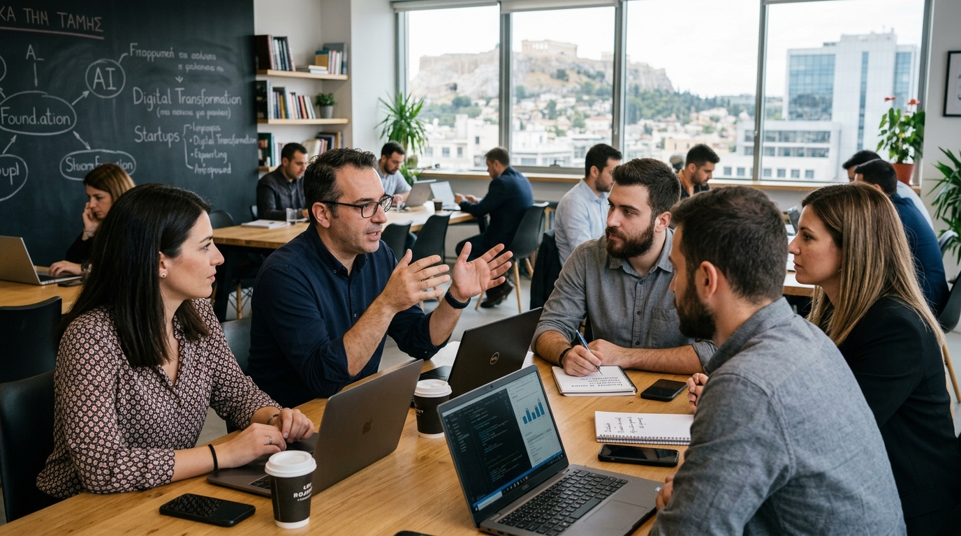 Statistics showing the low rate of AI adoption among Greek businesses and SMEs.