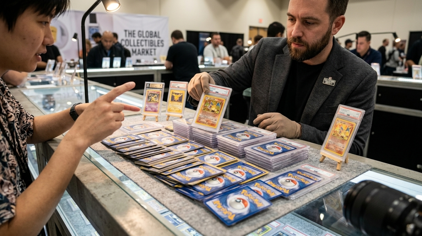Rare holographic Pokémon cards displayed as a financial investment asset.