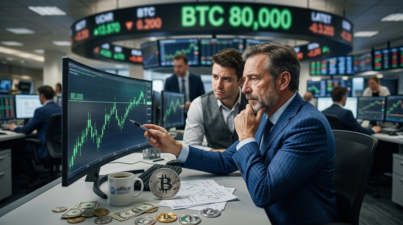 Διάγραμμα τιμής Bitcoin στα 80.000 δολάρια με στοιχεία για τα ETF και την αγορά συμβολαίων μελλοντικής εκπλήρωσης.