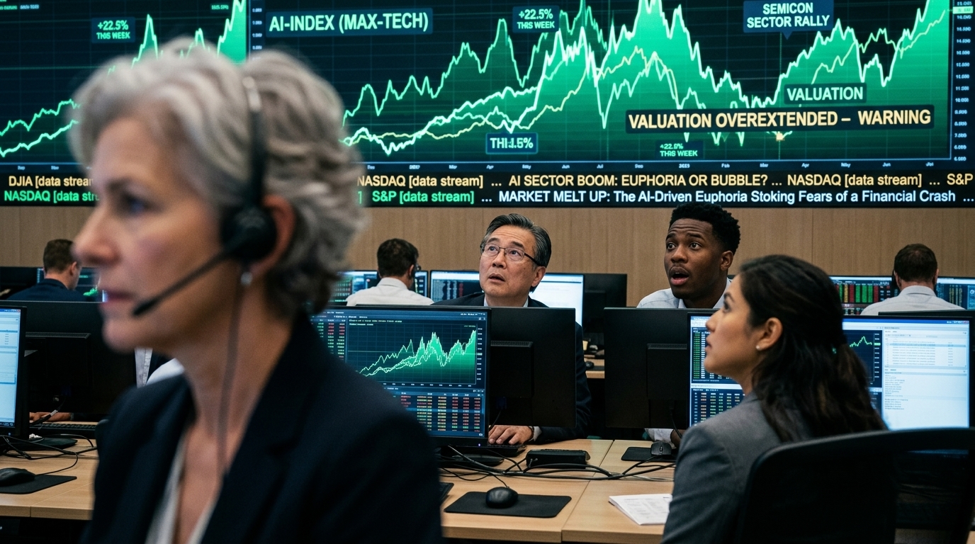 Stock market chart showing upward trends driven by Artificial Intelligence technology.