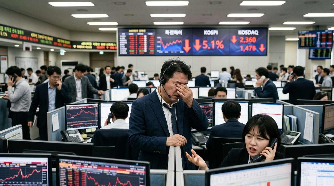 Stock market index chart showing a decline amid AI bubble concerns and semiconductor slump.
