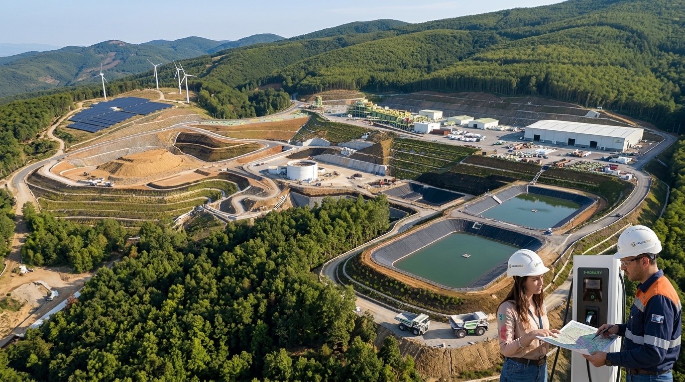 Electric mining vehicles by Hellas Gold supporting green mining initiatives in Halkidiki.