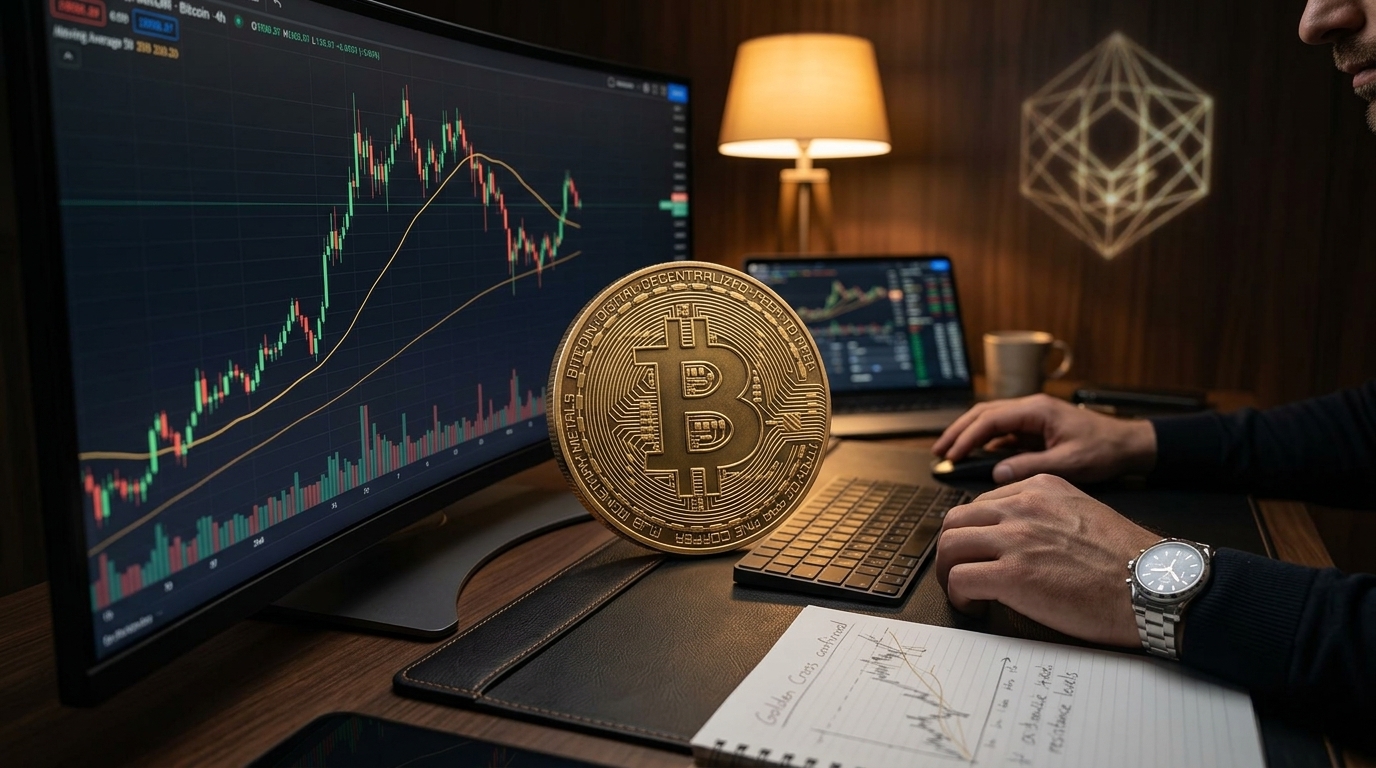 Διάγραμμα Bitcoin που απεικονίζει το τεχνικό σήμα Χρυσός Σταυρός.