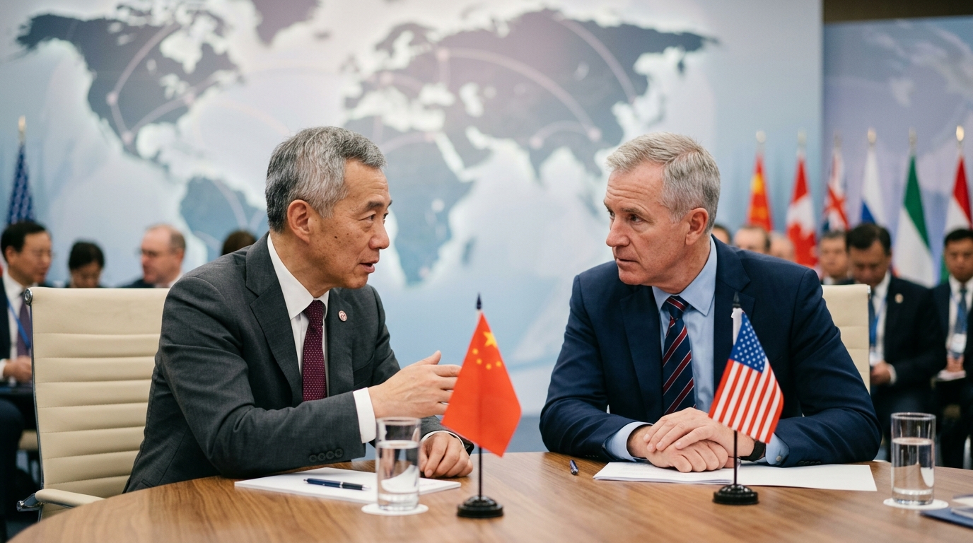 Digital illustration representing the US-China rivalry in artificial intelligence.