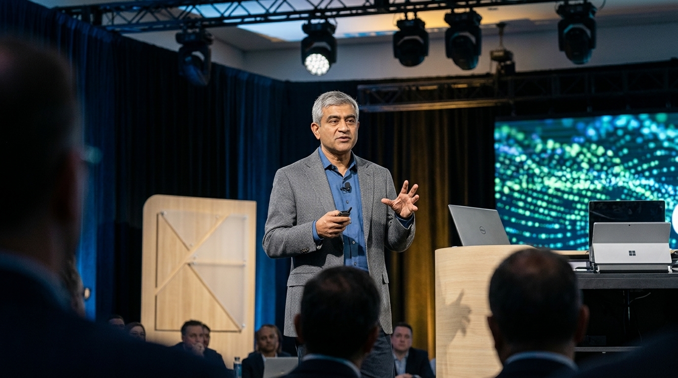 ServiceNow executive presenting AI integration solutions for enterprise software.