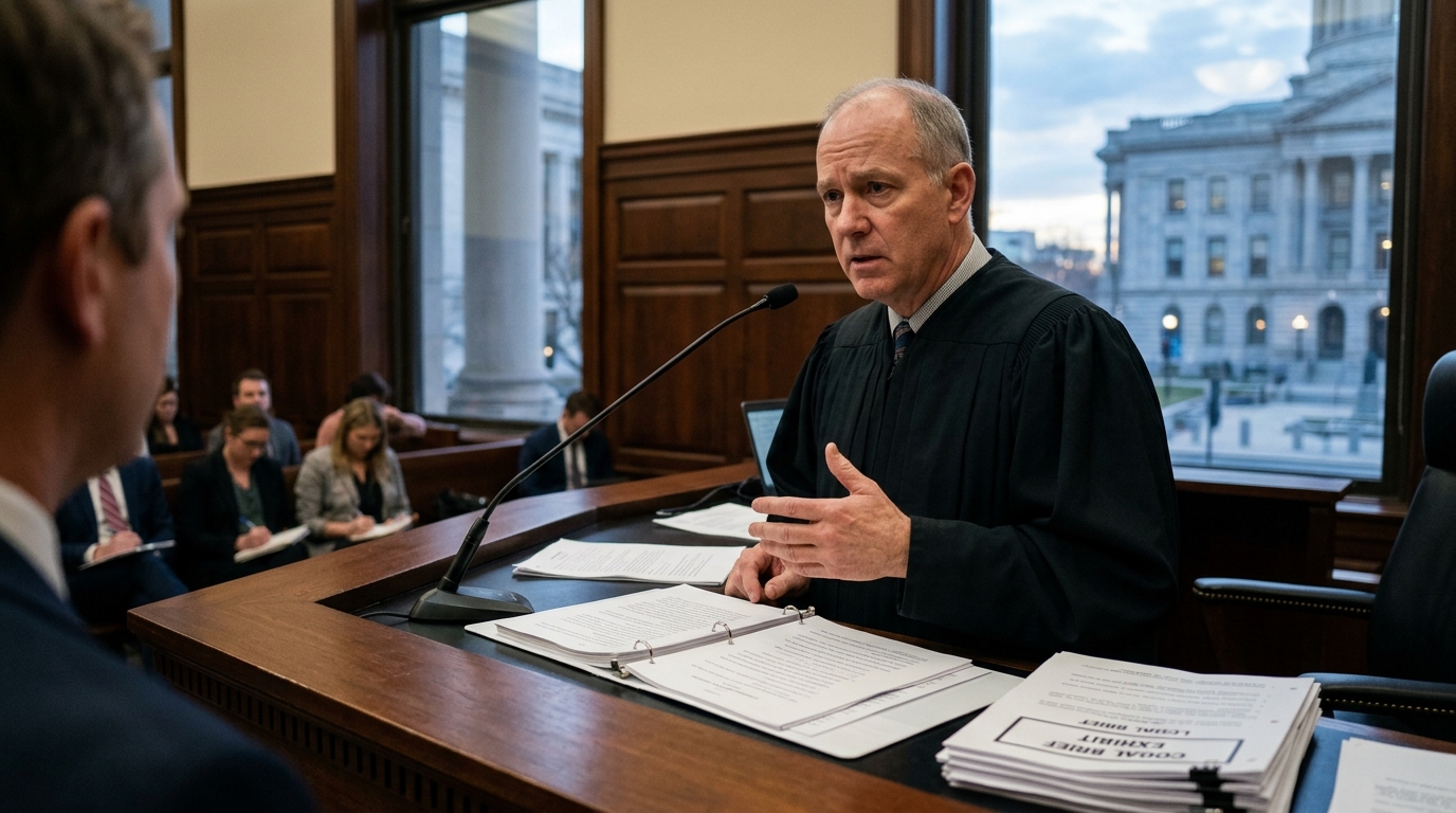 A judge's gavel next to a computer screen showing AI-generated legal documents.