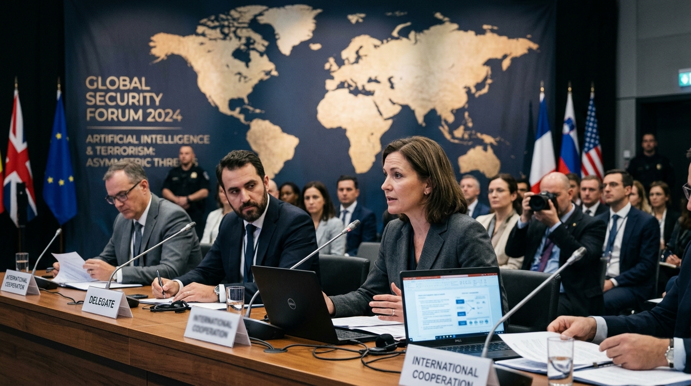 Digital representation of AI and terrorism threats in global security contexts.