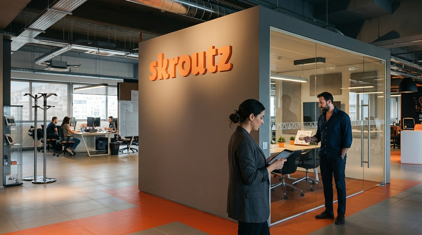 Τα λογότυπα Blackstone και Skroutz για την είδηση της εξαγοράς στο ελληνικό e-commerce.